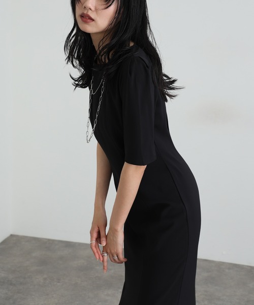 atlo（アトロ）の「結婚式 パーティー ドレス シンプル タイト 袖あり&ミモレ丈 お呼ばれ フォーマル 同窓会 オケージョンドレス ワンピース 二次会 成人式 謝恩会 20代 30代（ドレス・レディース・ブラック/ブラウン/グレイッシュブルー/カーキ・S/M/4L/3L/L/XL）」の21枚目の写真