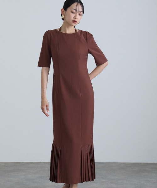 セール】結婚式 パーティードレス シンプルタイト袖あり&ミモレ丈