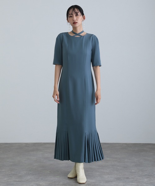 セール】結婚式 パーティードレス シンプルタイト袖あり&ミモレ丈