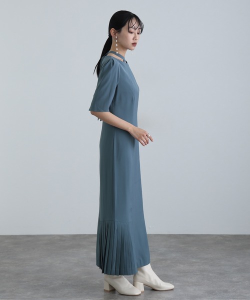 セール】結婚式 パーティードレス シンプルタイト袖あり&ミモレ丈