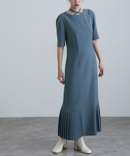 セール】結婚式 パーティードレス シンプルタイト袖あり&ミモレ丈