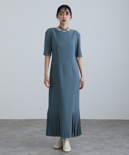 セール】結婚式 パーティードレス シンプルタイト袖あり&ミモレ丈