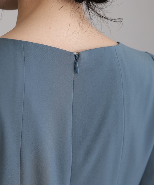 atlo（アトロ）の「結婚式 パーティー ドレス シンプル タイト 袖あり&ミモレ丈 お呼ばれ フォーマル 同窓会 オケージョンドレス ワンピース 二次会 成人式 謝恩会 20代 30代（ドレス・レディース・ブラック/ブラウン/グレイッシュブルー/カーキ・S/M/4L/3L/L/XL）」の5枚目の写真