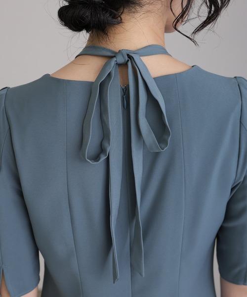 atlo（アトロ）の「結婚式 パーティー ドレス シンプル タイト 袖あり&ミモレ丈 お呼ばれ フォーマル 同窓会 オケージョンドレス ワンピース 二次会 成人式 謝恩会 20代 30代（ドレス・レディース・ブラック/ブラウン/グレイッシュブルー/カーキ・S/M/4L/3L/L/XL）」の9枚目の写真