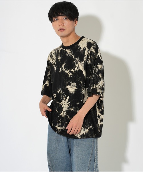 ATELANE(アテレーン)の「ATELANE/タイダイ染めルーズシルエット半袖T(Tシャツ/カットソー・メンズ・グレー/ネイビー/ブラック/ホワイト/ブラック系/ブラック系1/ネイビー系・LARGE/MEDIUM)」の3枚目の写真