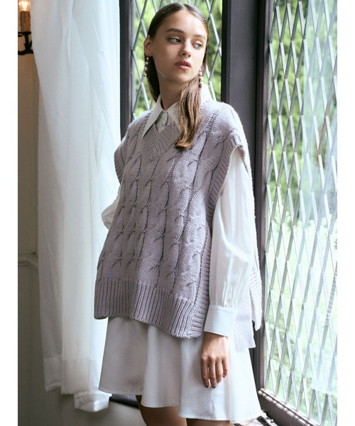 DURAS（デュラス）の「サイドベルト付きニットベスト（ベスト・レディース・グレイッシュベージュ/ライトパープル/ブルー・FREE）」の12枚目の写真