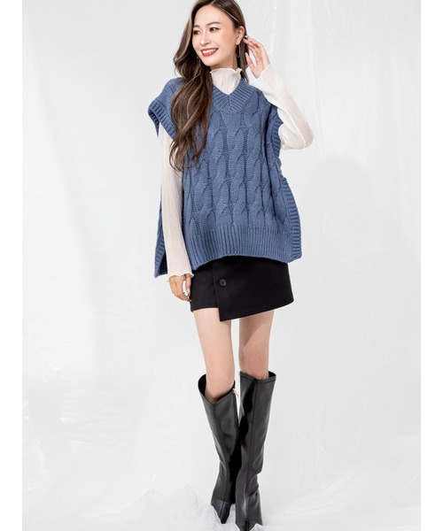 DURAS（デュラス）の「サイドベルト付きニットベスト（ベスト・レディース・グレイッシュベージュ/ライトパープル/ブルー・FREE）」の15枚目の写真