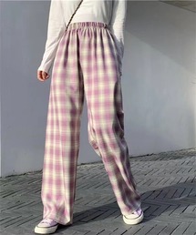 チェック柄ウエストゴムワイドパンツ