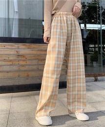 チェック柄ウエストゴムワイドパンツ