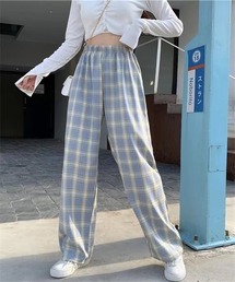 チェック柄ウエストゴムワイドパンツ