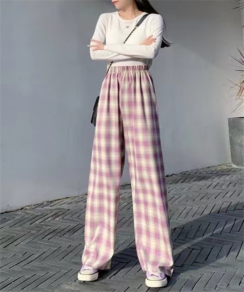 FREE STYLISTS(フリー スタイリスト)の「チェック柄ウエストゴムワイドパンツ(その他パンツ・レディース・ブラック/パープル/ピンク/イエロー/ブルー/グリーン・S/M/L/XL)」の18枚目の写真