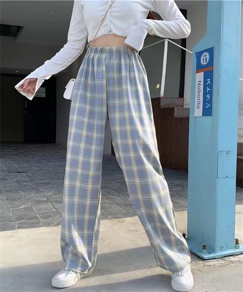 FREE STYLISTS(フリー スタイリスト)の「チェック柄ウエストゴムワイドパンツ(その他パンツ・レディース・ブラック/パープル/ピンク/イエロー/ブルー/グリーン・S/M/L/XL)」の8枚目の写真
