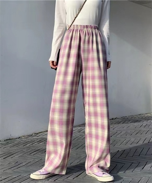 FREE STYLISTS(フリー スタイリスト)の「チェック柄ウエストゴムワイドパンツ(その他パンツ・レディース・ブラック/パープル/ピンク/イエロー/ブルー/グリーン・S/M/L/XL)」の16枚目の写真