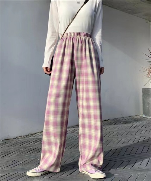 FREE STYLISTS(フリー スタイリスト)の「チェック柄ウエストゴムワイドパンツ(その他パンツ・レディース・ブラック/パープル/ピンク/イエロー/ブルー/グリーン・S/M/L/XL)」の17枚目の写真