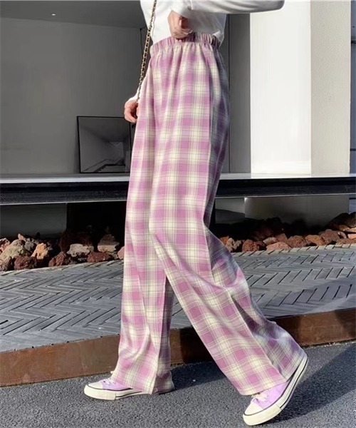 FREE STYLISTS(フリー スタイリスト)の「チェック柄ウエストゴムワイドパンツ(その他パンツ・レディース・ブラック/パープル/ピンク/イエロー/ブルー/グリーン・S/M/L/XL)」の22枚目の写真