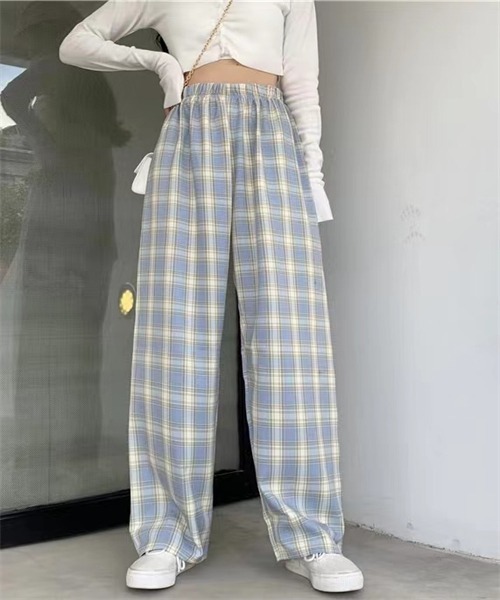 FREE STYLISTS(フリー スタイリスト)の「チェック柄ウエストゴムワイドパンツ(その他パンツ・レディース・ブラック/パープル/ピンク/イエロー/ブルー/グリーン・S/M/L/XL)」の9枚目の写真