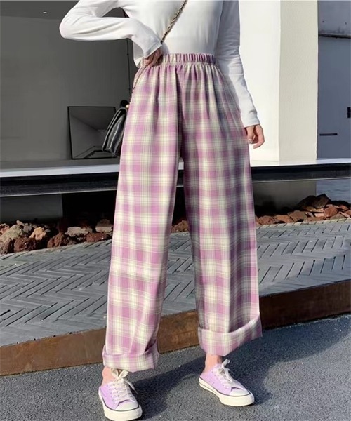 FREE STYLISTS(フリー スタイリスト)の「チェック柄ウエストゴムワイドパンツ(その他パンツ・レディース・ブラック/パープル/ピンク/イエロー/ブルー/グリーン・S/M/L/XL)」の20枚目の写真