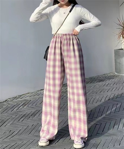 FREE STYLISTS(フリー スタイリスト)の「チェック柄ウエストゴムワイドパンツ(その他パンツ・レディース・ブラック/パープル/ピンク/イエロー/ブルー/グリーン・S/M/L/XL)」の15枚目の写真