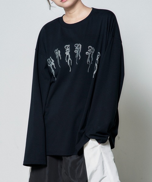 Whinny（ホワイニー）の「Whinny/ギラギララメラメティー（Tシャツ/カットソー・レディース・ホワイト/ブラック・FREE）」の2枚目の写真