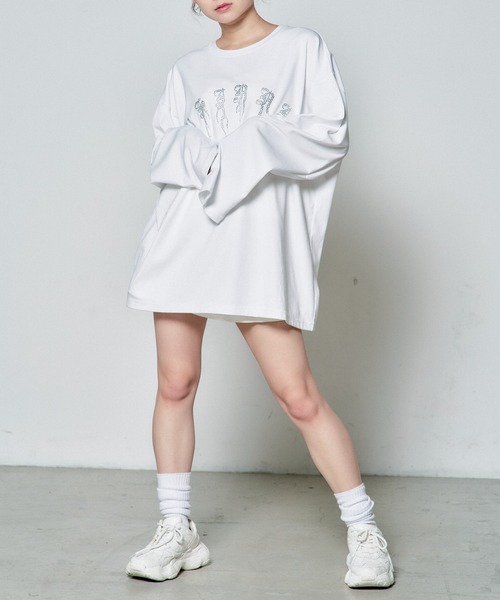 Whinny（ホワイニー）の「Whinny/ギラギララメラメティー（Tシャツ/カットソー・レディース・ホワイト/ブラック・FREE）」の6枚目の写真