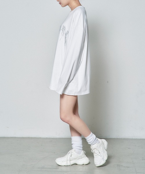 Whinny（ホワイニー）の「Whinny/ギラギララメラメティー（Tシャツ/カットソー・レディース・ホワイト/ブラック・FREE）」の8枚目の写真