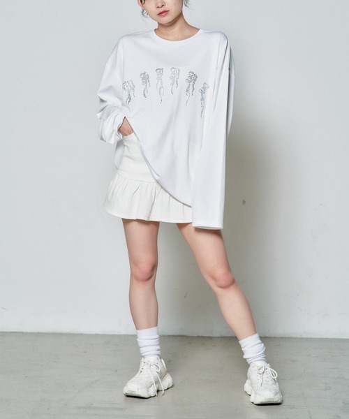 Whinny（ホワイニー）の「Whinny/ギラギララメラメティー（Tシャツ/カットソー・レディース・ホワイト/ブラック・FREE）」の9枚目の写真