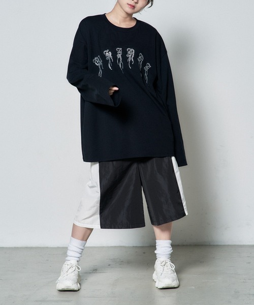 Whinny（ホワイニー）の「Whinny/ギラギララメラメティー（Tシャツ/カットソー・レディース・ホワイト/ブラック・FREE）」の14枚目の写真