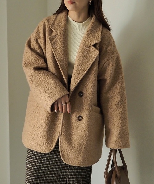 Riberry（リベリー）の「フェイクリングウールショートコート（チェスターコート・レディース・ブラック/ベージュ/モカ・MEDIUM）」の3枚目の写真