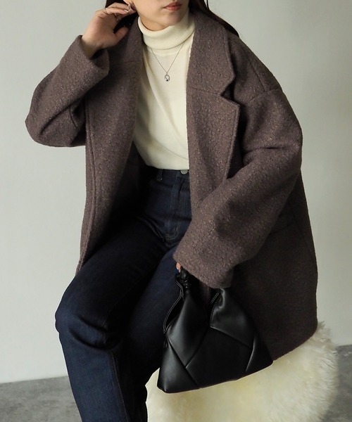 Riberry（リベリー）の「フェイクリングウールショートコート（チェスターコート・レディース・ブラック/ベージュ/モカ・MEDIUM）」の15枚目の写真