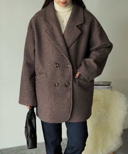 Riberry（リベリー）の「フェイクリングウールショートコート（チェスターコート・レディース・ブラック/ベージュ/モカ・MEDIUM）」の6枚目の写真