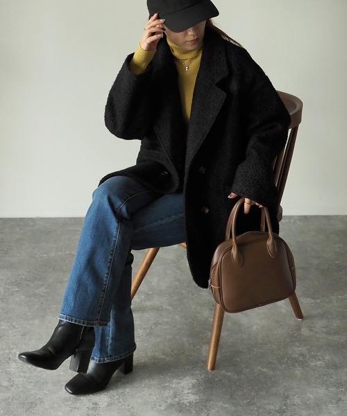 Riberry（リベリー）の「フェイクリングウールショートコート（チェスターコート・レディース・ブラック/ベージュ/モカ・MEDIUM）」の13枚目の写真