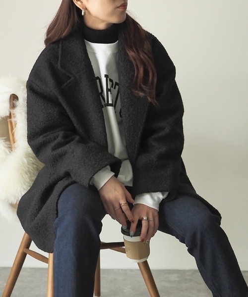 Riberry（リベリー）の「フェイクリングウールショートコート（チェスターコート・レディース・ブラック/ベージュ/モカ・MEDIUM）」の19枚目の写真