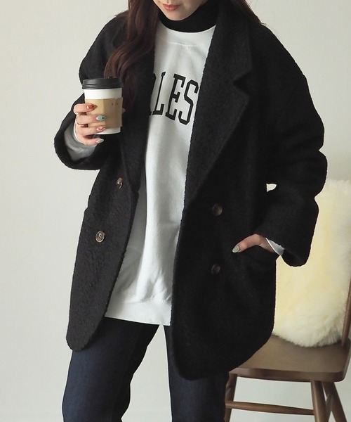 Riberry（リベリー）の「フェイクリングウールショートコート（チェスターコート・レディース・ブラック/ベージュ/モカ・MEDIUM）」の20枚目の写真