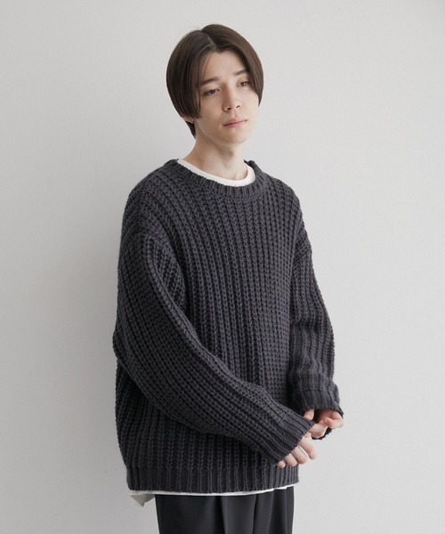 JUNRED（ジュンレッド）の「ローゲージビッグニット（ニット/セーター・メンズ・サックスブルー/オフホワイト/ブラック系その他・S/M/L）」の14枚目の写真