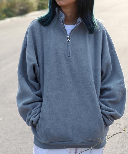 ZIP FIVE(ジップファイブ)の「【ZIP FIVE】【ZIP OUTDOOR】ビッグシルエット フリースハーフジッププルオーバートレーナー(スウェット・レディース・グリーン/ブルー/ダークグリーン/アイボリー/マルチ/ホワイト系/ブラック・MEDIUM/LARGE/X-LARGE)」の1枚目の写真