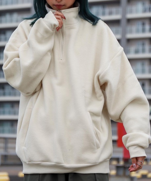 ZIP FIVE(ジップファイブ)の「【ZIP FIVE】【ZIP OUTDOOR】ビッグシルエット フリースハーフジッププルオーバートレーナー(スウェット・レディース・グリーン/ブルー/ダークグリーン/アイボリー/マルチ/ホワイト系/ブラック・MEDIUM/LARGE/X-LARGE)」の2枚目の写真