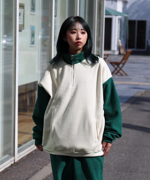 ZIP FIVE(ジップファイブ)の「【ZIP FIVE】【ZIP OUTDOOR】ビッグシルエット フリースハーフジッププルオーバートレーナー(スウェット・レディース・グリーン/ブルー/ダークグリーン/アイボリー/マルチ/ホワイト系/ブラック・MEDIUM/LARGE/X-LARGE)」の16枚目の写真