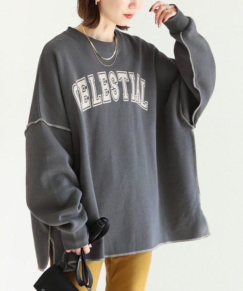 reca（レカ）の「ビッグシルエット裏起毛ロゴプリントスウェット（スウェット・レディース・チャコールグレー/ベージュ/パープル/オートミール・FREE）」の7枚目の写真