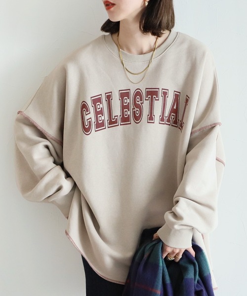 reca（レカ）の「ビッグシルエット裏起毛ロゴプリントスウェット（スウェット・レディース・チャコールグレー/ベージュ/パープル/オートミール・FREE）」の10枚目の写真