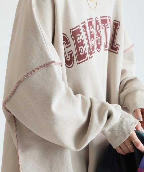 reca（レカ）の「ビッグシルエット裏起毛ロゴプリントスウェット（スウェット・レディース・チャコールグレー/ベージュ/パープル/オートミール・FREE）」の11枚目の写真