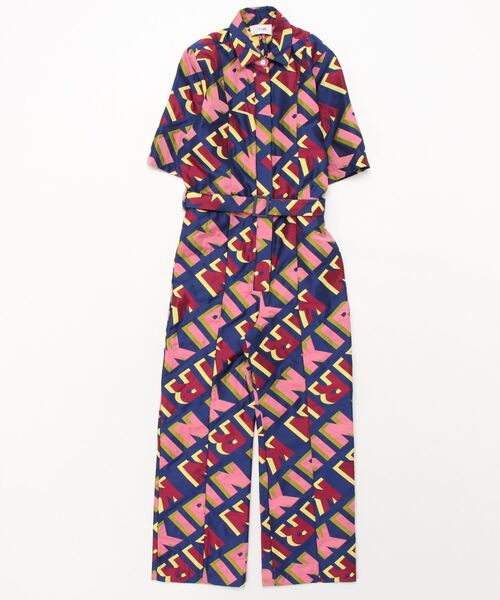 L.H.P Private Brand(エルエイチピープライベートブランド)の「KIRIN/ Peggy Gou/TYPO JACQUARD SHIRT JUMPSUIT(サロペット/オーバーオール・レディース・ブルー・40)」の1枚目の写真