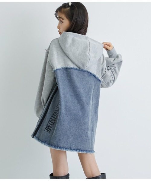 ANAP GiRL(アナップガール)の「デニム切替フーディーワンピース(ワンピース・キッズ・ブラック/ライトグレー・XS/M/S)」の18枚目の写真