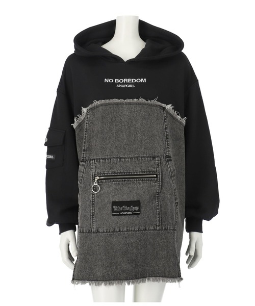 ANAP GiRL(アナップガール)の「デニム切替フーディーワンピース(ワンピース・キッズ・ブラック/ライトグレー・XS/M/S)」の17枚目の写真