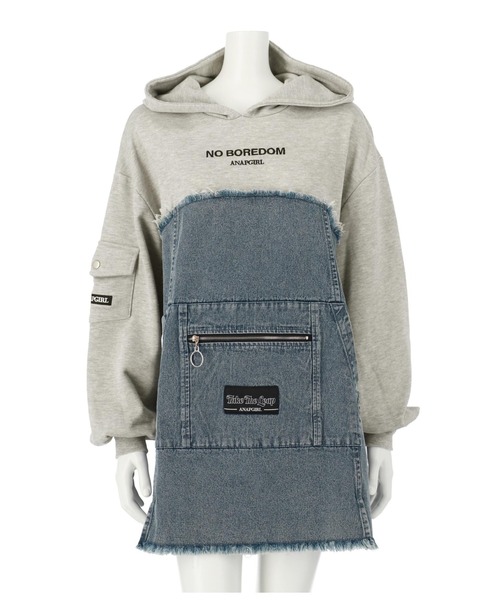 ANAP GiRL(アナップガール)の「デニム切替フーディーワンピース(ワンピース・キッズ・ブラック/ライトグレー・XS/M/S)」の10枚目の写真