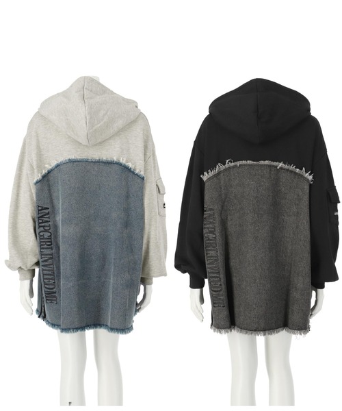 ANAP GiRL(アナップガール)の「デニム切替フーディーワンピース(ワンピース・キッズ・ブラック/ライトグレー・XS/M/S)」の12枚目の写真