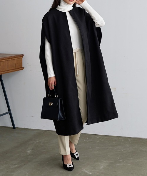 KOBE LETTUCE（コウベレタス）の「ロングケープコート[K1193]（その他アウター・レディース・ブラウン/ブラック/ライトベージュ/グレー・FREE）」の2枚目の写真