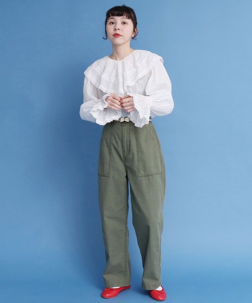 Dot＆Stripes CHILD WOMAN（ドットアンドストライプス　チャイルドウーマン）の「80ボイルレースピンタックラッフルケープ衿ブラウス（シャツ/ブラウス・レディース・ホワイト/ブラック・FREE）」の8枚目の写真