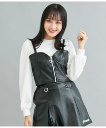 ANAP GｉRL（アナップガール）の「フェイクレザービスチェ×パフスリトップスセット【セットアップ可能】Tシャツ（Tシャツ/カットソー・キッズ）」