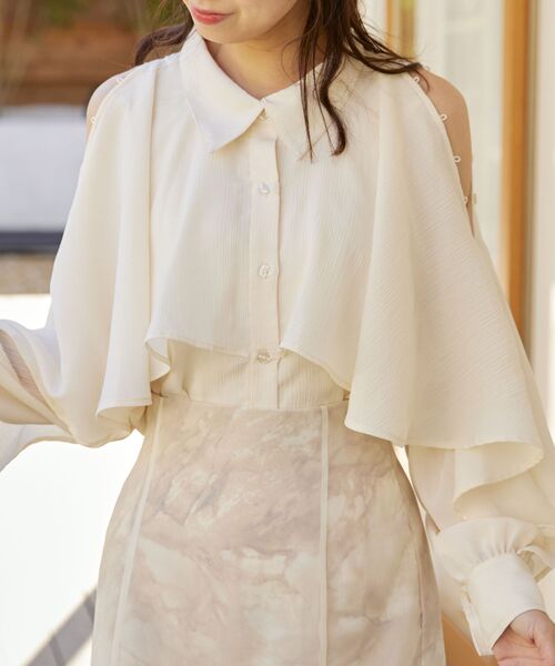 MAJESTIC LEGON（マジェスティックレゴン）の「肩あきケープブラウス（シャツ/ブラウス・レディース・アイボリー/ピンク/ライトグレー/ブラック・MEDIUM）」の22枚目の写真