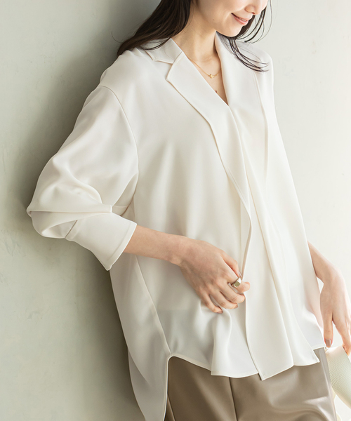 美品 ノーブル エステルダブルクロステーラードブラウス 洗える アイボリー 白 最終価格】◼ノーブルエステルダブルクロステーラードブラウス